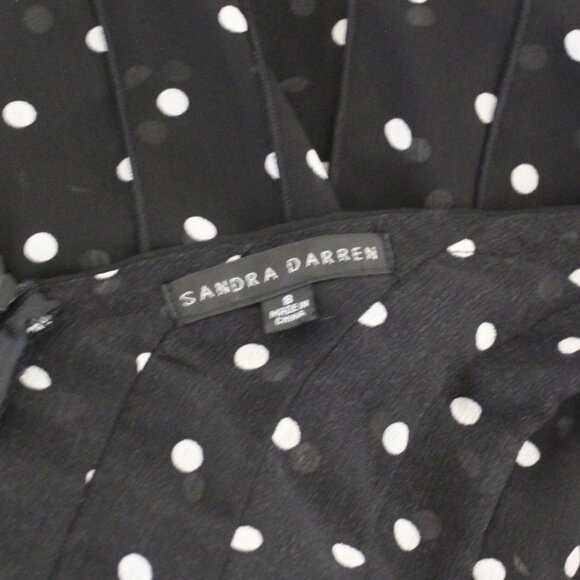 Sandra Darren Brown Polka dot Ruffled Hem Sheer Midi Dress Black Paneled Sz M - Picture 5 of 11